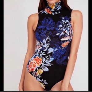 Free People Black and Floral Bodysuit